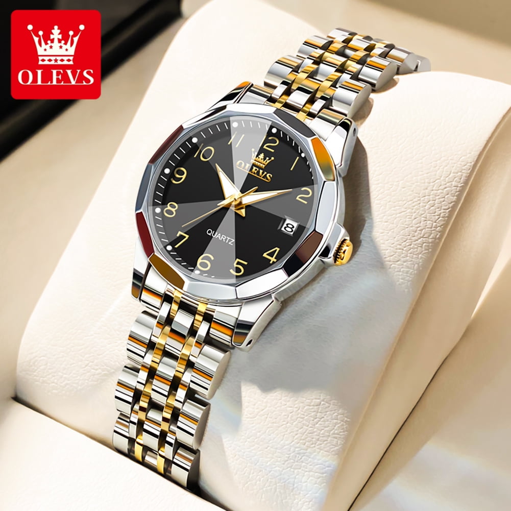 OLEVS Classic Black Face Watches For Women Fashion Gold Sliver ...