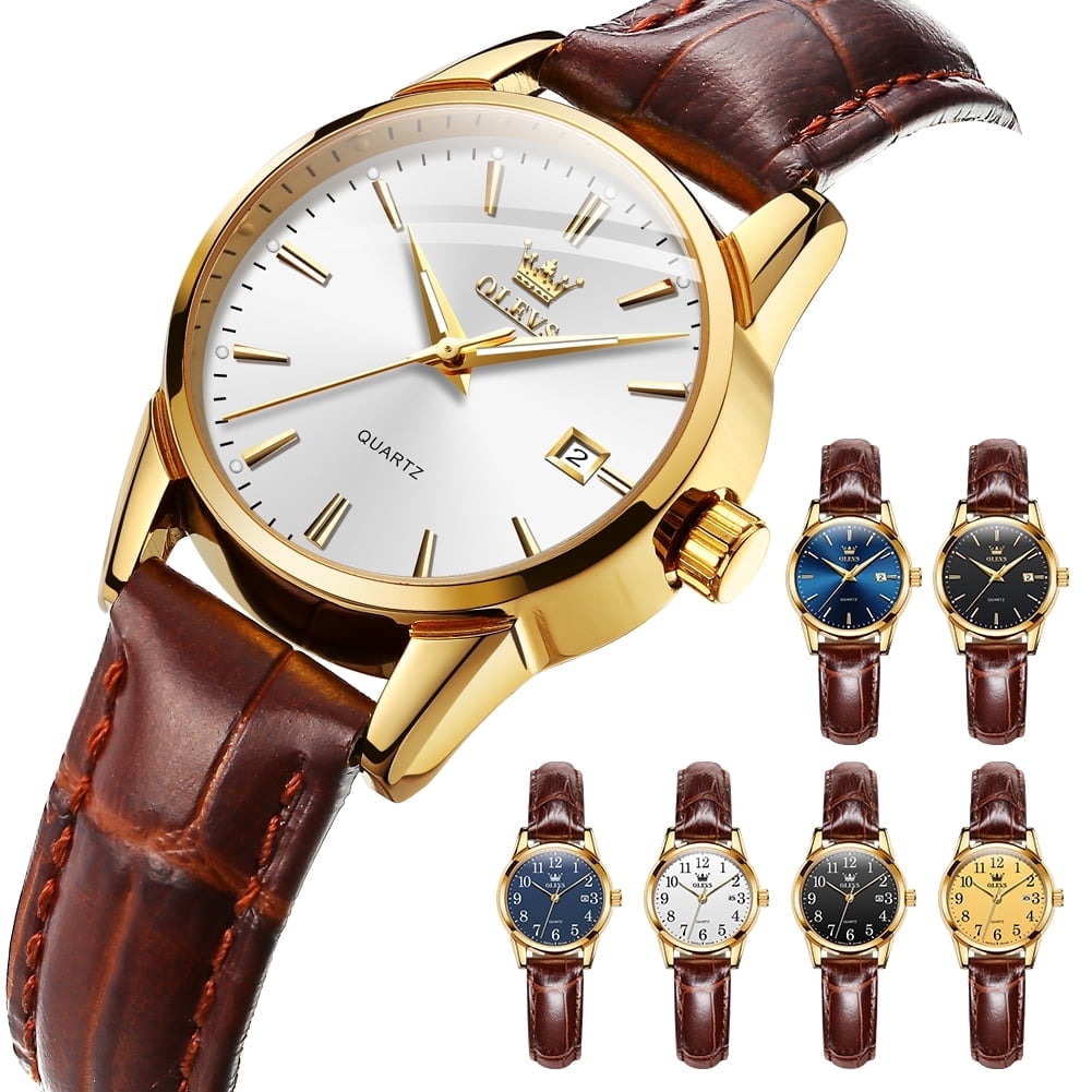 OLEVS Classic Leather Watches for Women, Business Dress Roman Arabic Numerals Ladies Watches, Waterproof Analog Quartz Womens Wrist Watches Brown Leather Strap Relojes para Mujer