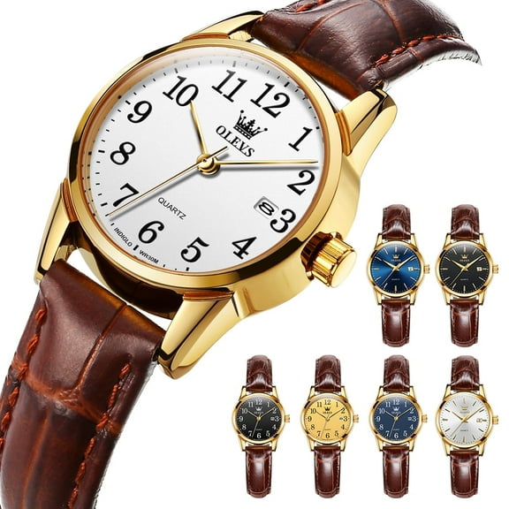OLEVS Classic Leather Watches for Women, Business Dress Roman Arabic Numerals Ladies Watches, Waterproof Analog Quartz Womens Wrist Watches Brown Leather Strap Relojes para Mujer