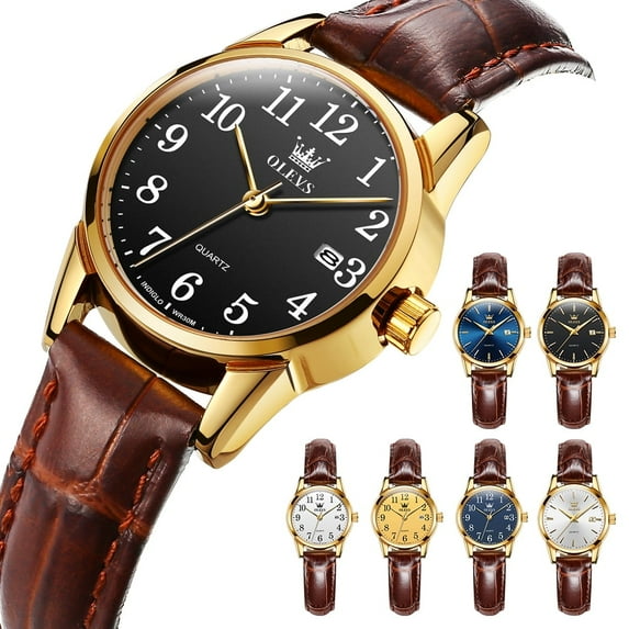 OLEVS Classic Leather Watches for Women, Business Dress Roman Arabic Numerals Ladies Watches, Waterproof Analog Quartz Womens Wrist Watches Brown Leather Strap Relojes para Mujer