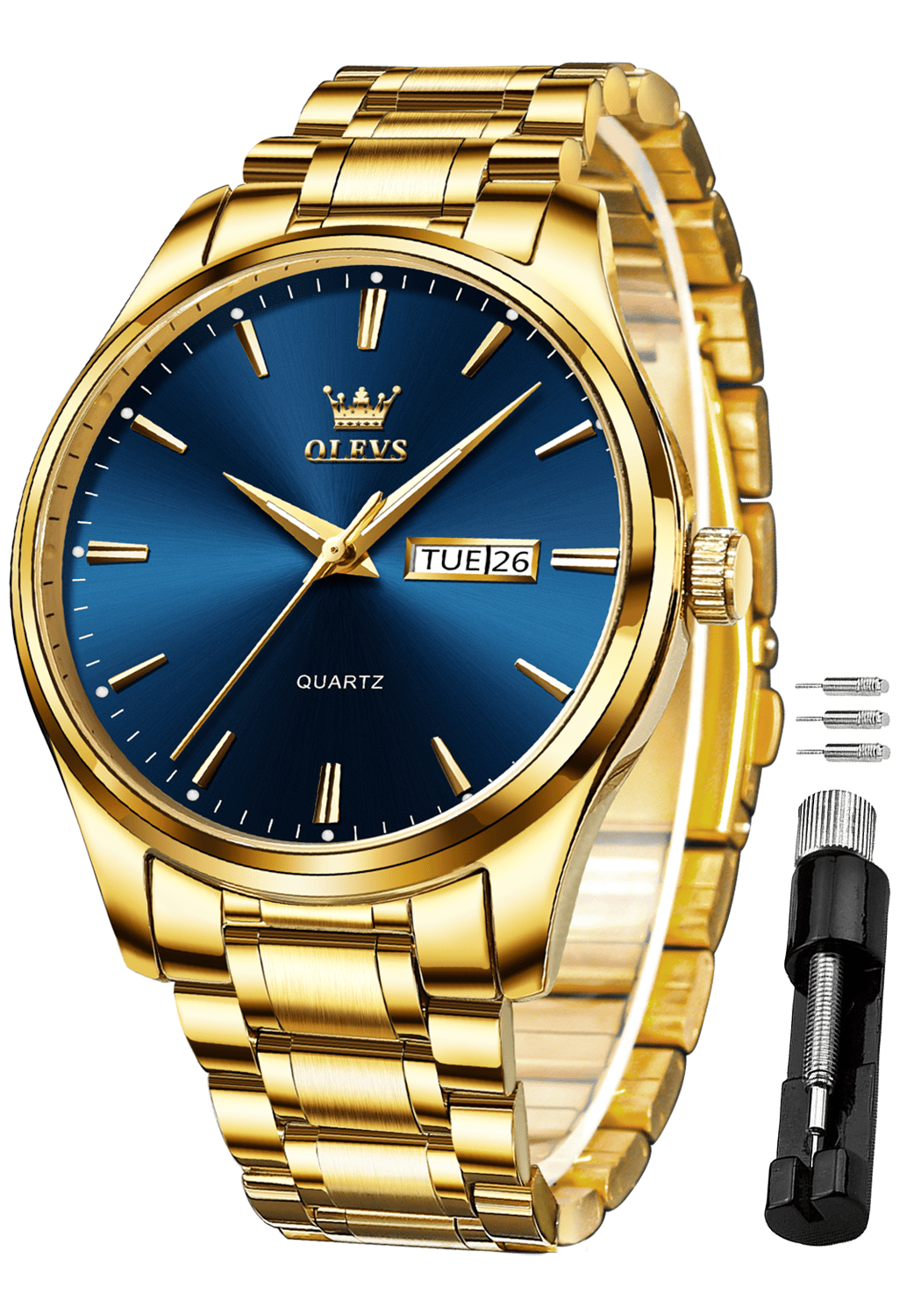 OLEVS Classic Men Watches with Date,Stainless Steel Man Watch with Date, Bussiness Watches for Men,Luminous Quartz Mens Watches Black/White/Blue/Gold, Waterproof Male Reloj para Hombre