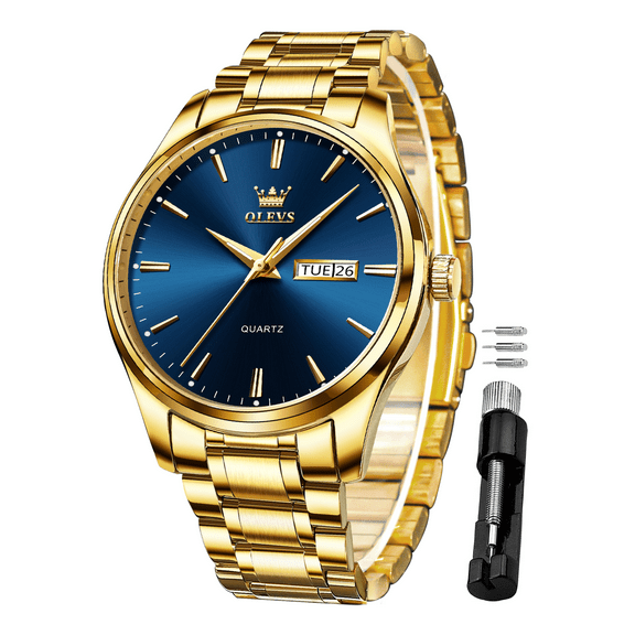 OLEVS Classic Men Watches with Date,Stainless Steel Man Watch with Date, Bussiness Watches for Men,Luminous Quartz Mens Watches Black/White/Blue/Gold, Waterproof Male Reloj para Hombre
