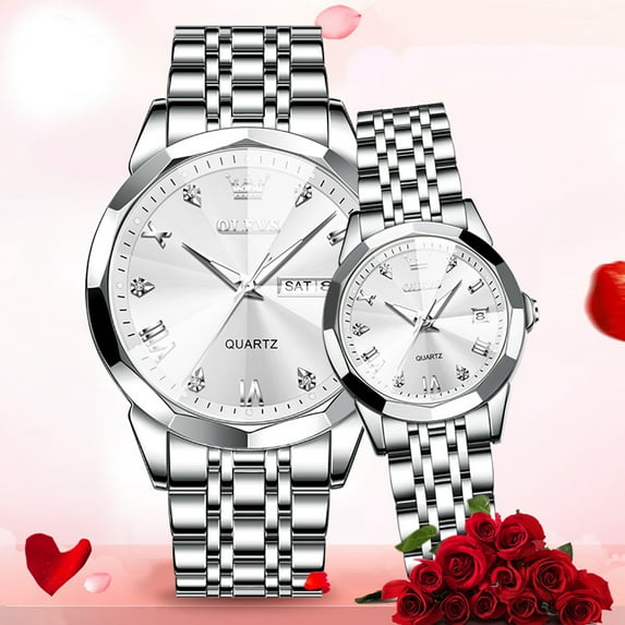 OLEVS Couple Watch Valentines Couple Matching Watches His and Her Couple Set Wrist Watch Men and Women Lovers Wedding Waterproof Romantic Gifts Set of 2