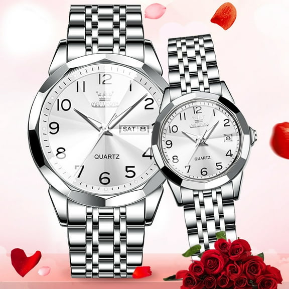 OLEVS Couple Watch Valentines Couple Matching Watches His and Her Couple Set Wrist Watch Men and Women Lovers Wedding Waterproof Romantic Gifts Set of 2