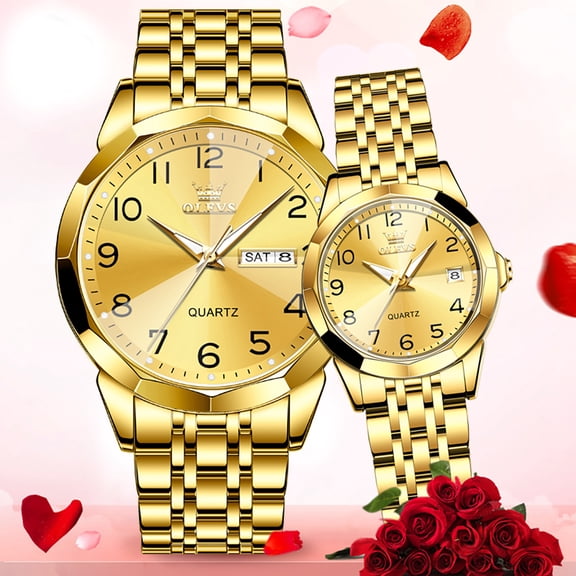 OLEVS Couple Watch Valentines Couple Matching Watches His and Her Couple Set Wrist Watch Men and Women Lovers Wedding Waterproof Romantic Gifts Set of 2