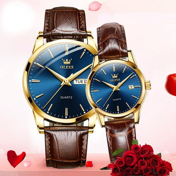 OLEVS Couple Watch Valentines Couple Matching Watches His and Her Couple Set Wrist Watch Men and Women Lovers Wedding Waterproof Romantic Gifts Set of 2
