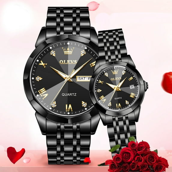OLEVS Couple Watch Valentines Couple Matching Watches His and Her Couple Set Wrist Watch Men and Women Lovers Wedding Waterproof Romantic Gifts Set of 2