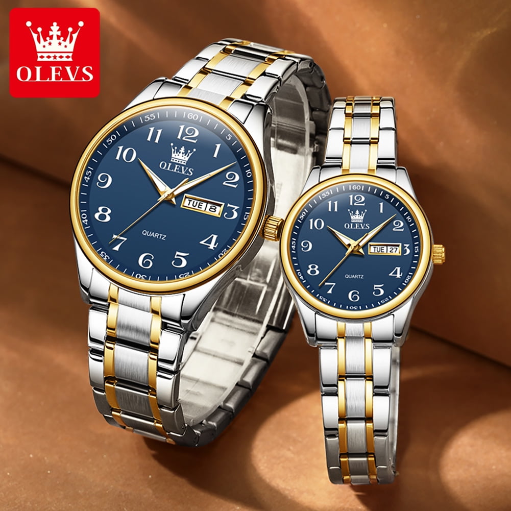 OLEVS Couple Watches Men and Women Gift Set, Arabic numerals Easy ...