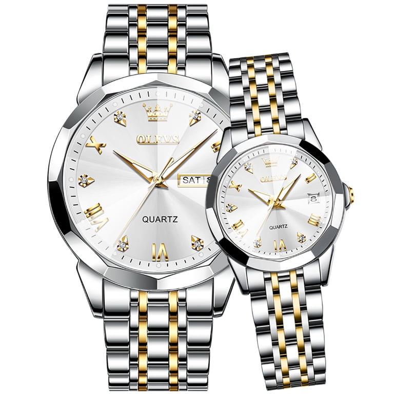 Women and men watch set Couple Watches Set: Buy Diamond His And Hers Gold Watches  main image 4