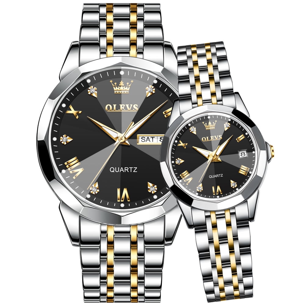 OLEVS Stainless Steel Couple Watches, Diamond Romantic Wedding