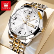 OLEVS Watches for Men Business Dress Analog Quartz Two Tone Gold Plated Stainless Steel Classic Digital Waterproof Luminous Date Casual Mens Wrist Watches Reloj Para Hombre