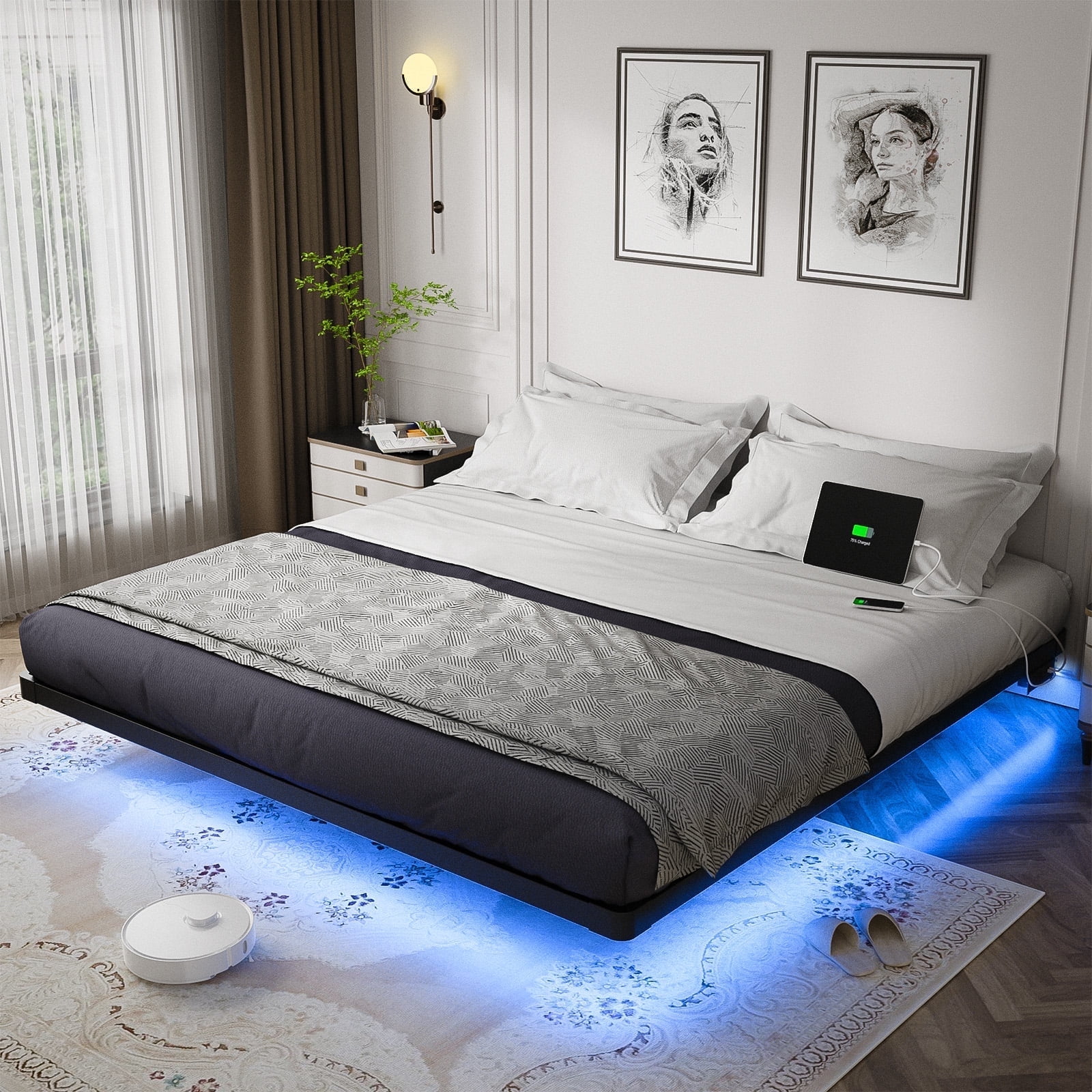 Premium King Size Floating Bed Frame with LED Lights