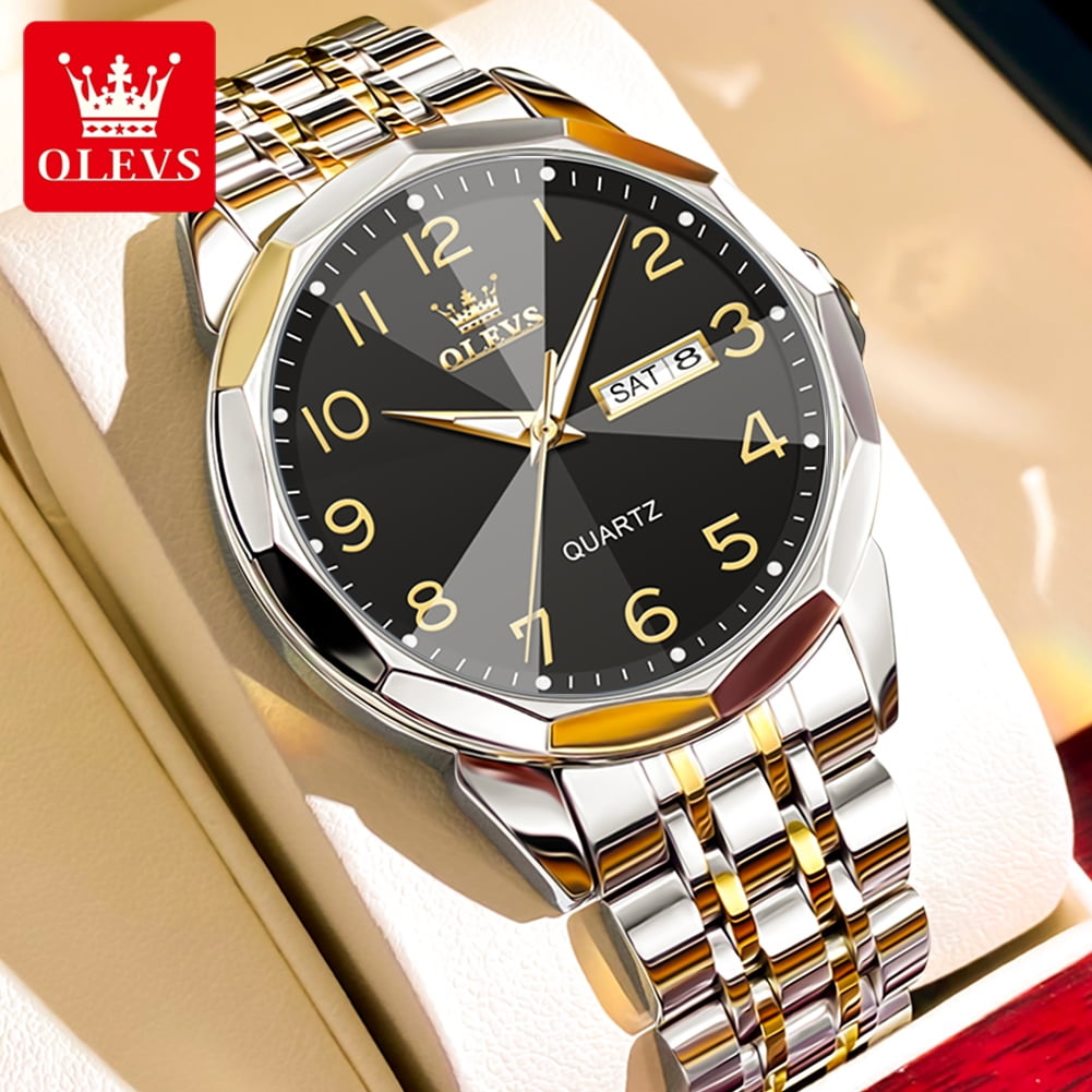 OLEVS Gold Silver Watch For Men Two Tone Analog Quartz Stainless Steel ...