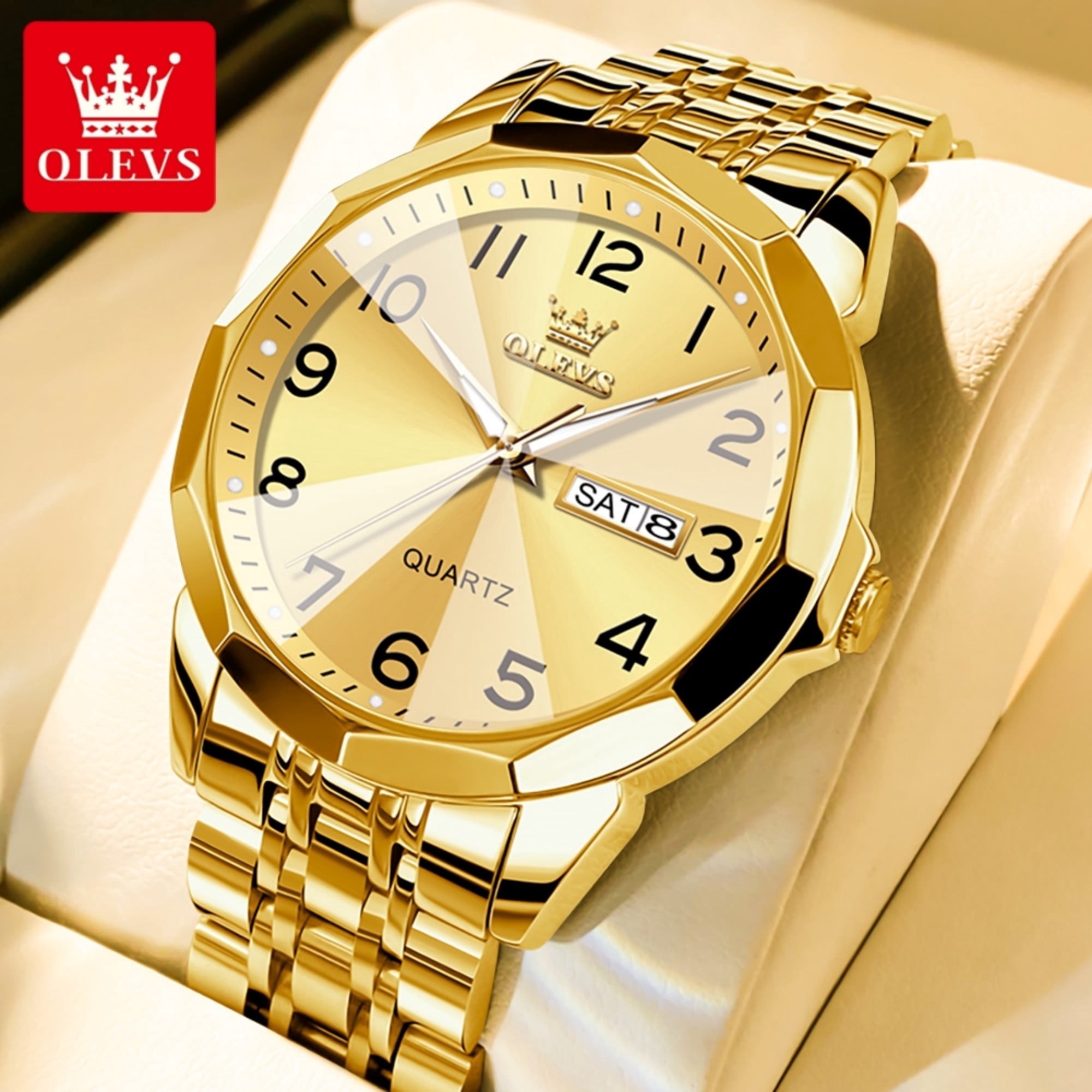 Olevs Watches for Men Business Dress Analog Quartz Two Tone Gold Plated Stainless Steel Classic Waterproof Luminous Date Casual Mens Wrist Watches