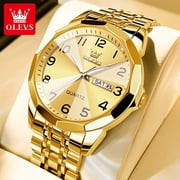 OLEVS Watches for Men Business Dress Analog Quartz Two Tone Gold Plated Stainless Steel Classic Digital Waterproof Luminous Date Casual Mens Wrist Watches Reloj Para Hombre