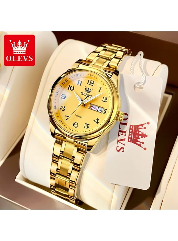OLEVS Gold Watch for Women Luxury Casual Dress Watch Easy-to-Read Dial Date Display Stainless Steel Strap Waterproof Ladies Quartz Watches, Gifts for Women, Female Adult Wristwatch