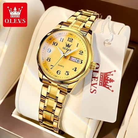 OLEVS Watches for Women Business Dress Two Tone Gold Plated Stainless Steel Analog Quartz Digital Date Waterproof Luminous Ladies Wrist Watches Relojes para Mujer