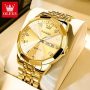 OLEVS Watches for Men Business Dress Analog Quartz Two Tone Gold Plated Stainless Steel Classic Waterproof Luminous Date Casual Mens Wrist Watches Reloj Para Hombre