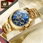OLEVS Gold Watches for Men Luxury Classic Chronograph Stainless Steel Chain Unidirectional Rotating Bezel Waterproof Mens Wristwatches, Male Adult Wristwatch