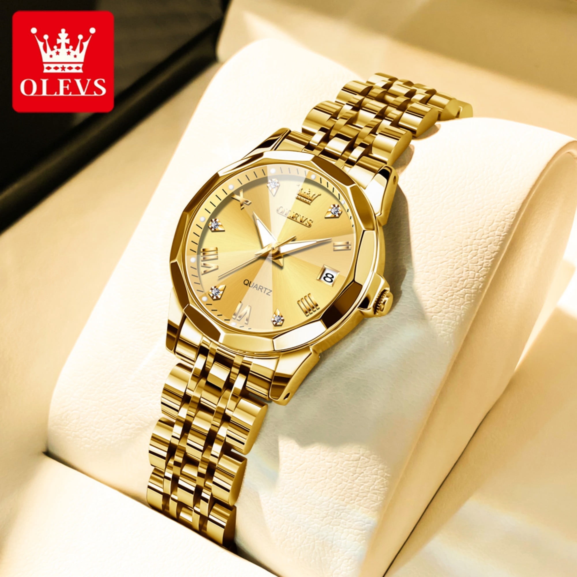 OLEVS, Watches for Women, Luxury Gold Plated Analog Quartz Waterproof