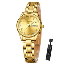 OLEVS Gold Watches for Women, Luxury Diamond Quartz Analog Ladies Wristwatch with Date Stainless Steel Luminous Dress Jewelry Watch, Gifts for Women, Female Wristwatch