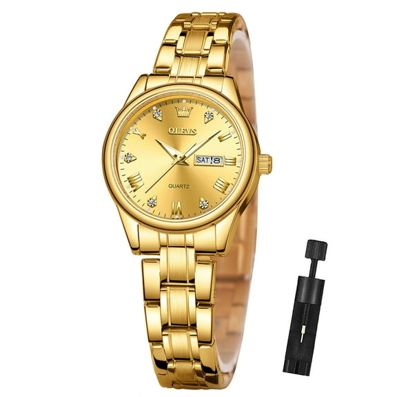 OLEVS Watches for Women Luxury Dress Quartz Analog Casual Gold Plated Stainless Steel Waterproof Luminous Date Fashion Ladies Wrist Watches Gifts Relojes para Mujer
