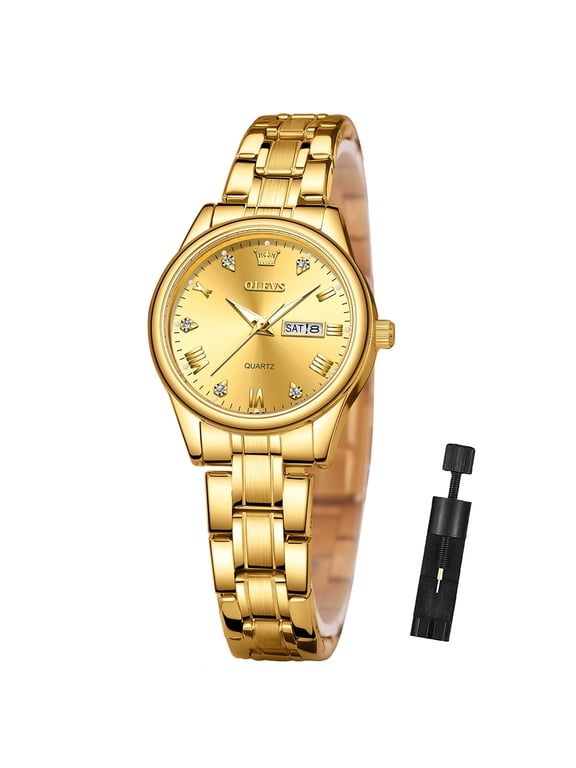 Watches for Women Luxury Dress Quartz Analog Casual Gold Plated Stainless Steel Waterproof Luminous Date Fashion Ladies Wrist Watches Gifts Relojes para Mujer