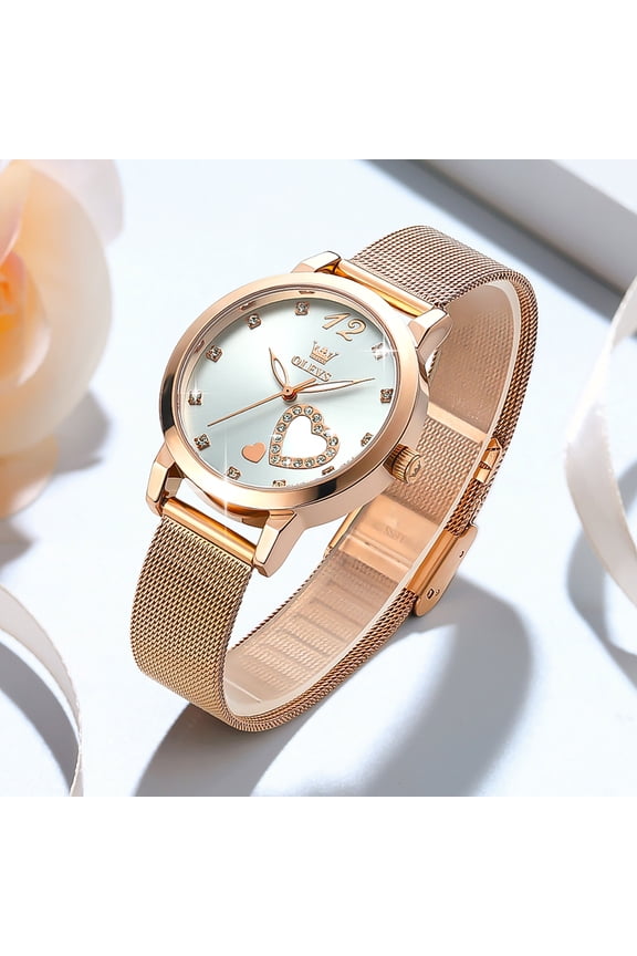 Ladies Watches Rose Gold Mesh Strap Fashion Dress Japanese Quartz Waterproof Luminous Female Watches for Women White Dial
