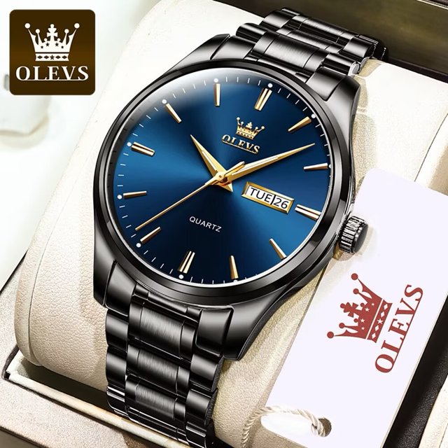 OLEVS Luxury Black Men Watches Classic Blue Dial Watches Mens Analog