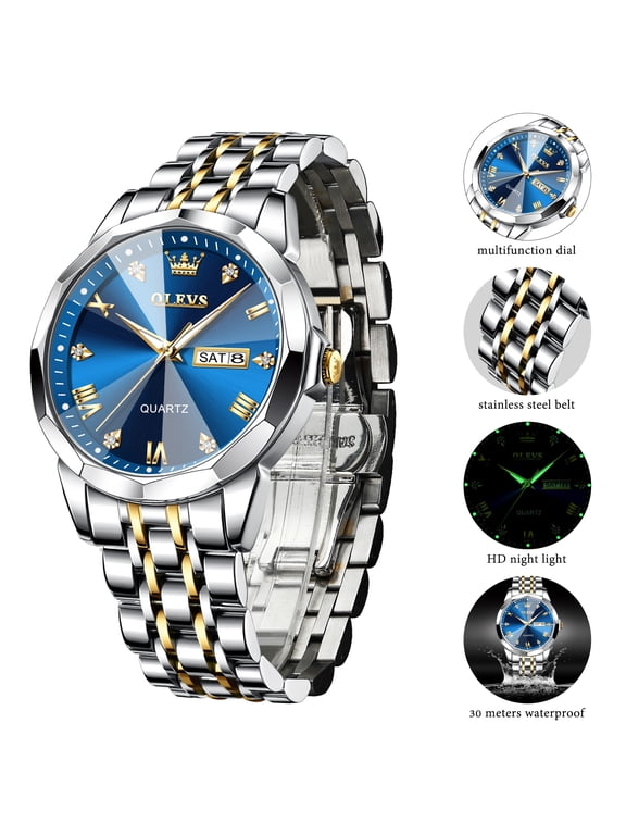 Watches for Men Business Dress Analog Quartz Two Tone Gold Plated Stainless Steel Classic Waterproof Luminous Date Casual Mens Wrist Watches Reloj Para Hombre