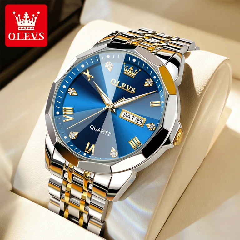 OLEVS Watches for Men with Date Luxury Big Face Waterproof Mens Wristwatch  Analog Dress Two Tone Stainless Steel Man Watch Luminous Relojes De Hombre