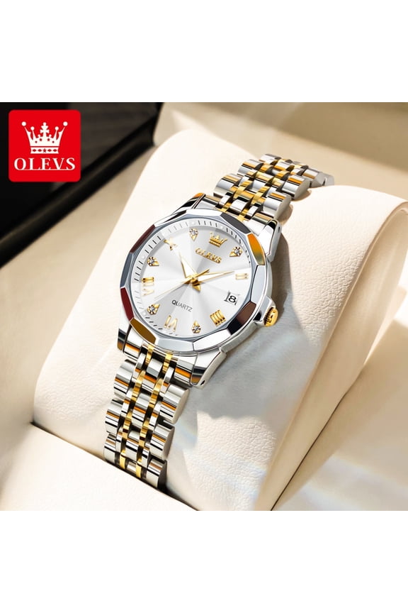 Watches for Women Luxury Casual Dress Analog Quartz Digital Date Two Tone Gold Plated Stainless Steel Waterproof Luminous Female Wrist Watch Reloj para Mujer