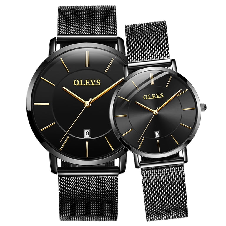 Men Women\'s Black band and Black dial Watches Set Luxury Diamond for Couple Amazon.com: OLEVS Couple Watch Men and Women Watches His and  main image 3