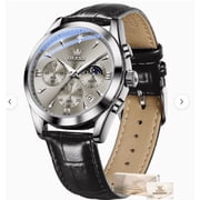 OLEVS MenS Watches Fashion Dress Casual Analog Quartz Faux Leather Waterproof 6 Hands Multifunction Chronograph Luminous Business Date Moon Phase MenS Wristwatches MenS Watch