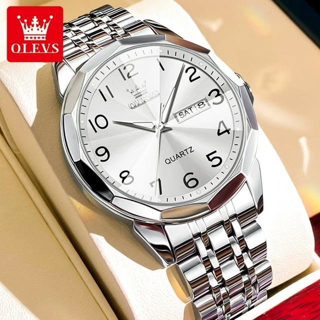 OLEVS Men Silver Watch With Stainless Steel Strap Luxury Business ...