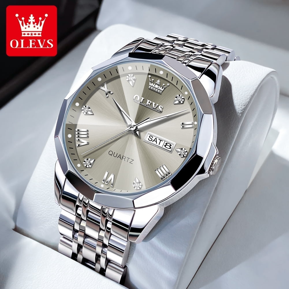 OLEVS Watches for Men Business Dress Analog Quartz Two Tone Gold Plated Stainless Steel Classic Waterproof Luminous Date Casual Mens Wrist Watches Reloj Para Hombre