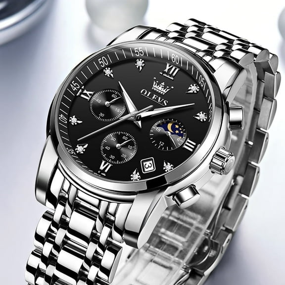 OLEVS Watches for Men Luxury Dress Casual Analog Quartz Gold Plated Stainless Steel Chronograph Moon Phase Waterproof Luminous Date Business Mens Wrist Watches Reloj Para Hombre