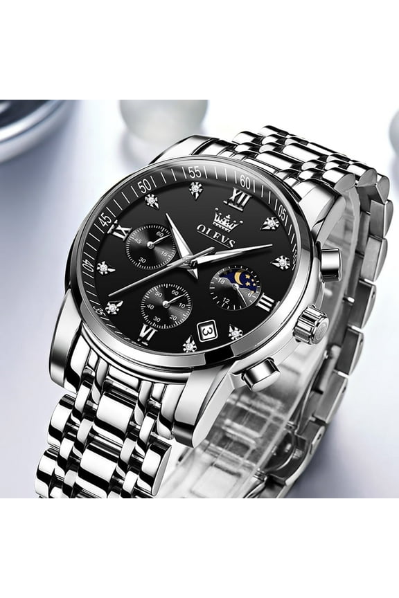 Watches for Men Luxury Dress Casual Analog Quartz Gold Plated Stainless Steel Chronograph Moon Phase Waterproof Luminous Date Business Mens Wrist Watches Reloj Para Hombre