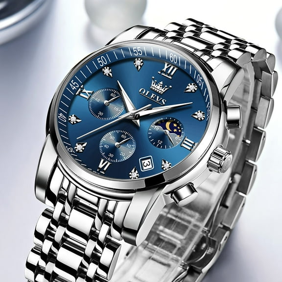 OLEVS Watches for Men Luxury Dress Casual Analog Quartz Gold Plated Stainless Steel Chronograph Moon Phase Waterproof Luminous Date Business Mens Wrist Watches Reloj Para Hombre