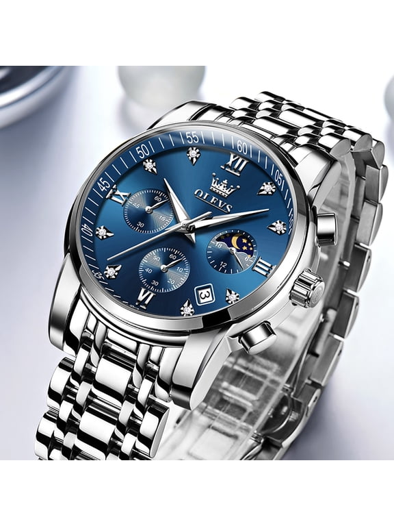 Watches for Men Luxury Dress Casual Analog Quartz Gold Plated Stainless Steel Chronograph Moon Phase Waterproof Luminous Date Business Mens Wrist Watches Reloj Para Hombre