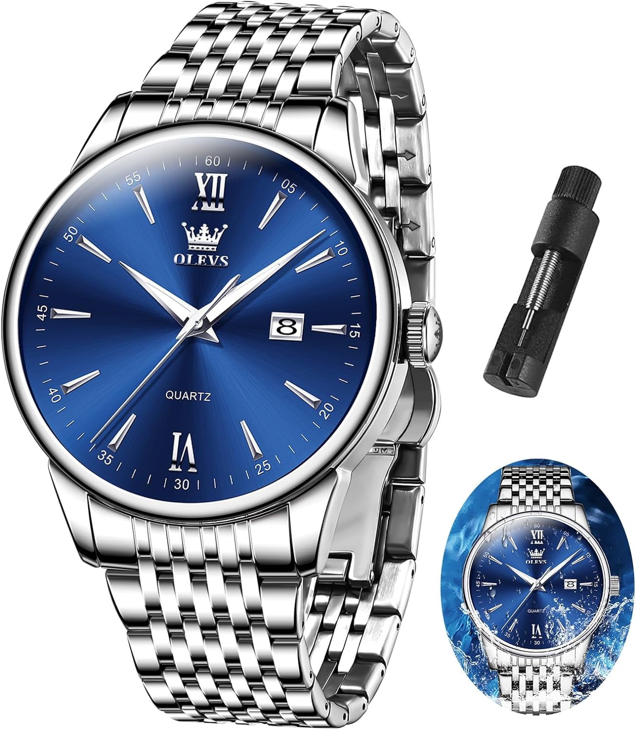 OLEVS Men s Watch Ultra Thin Analog Watch Men Minimalist Wrist Watch Silver Stainless Steel Mesh Quartz Watches for Men Waterproof Dress Mens Watches