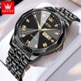 thumbnail image 1 of OLEVS Mens Black Watch For Men With Big Black Dial Business Luxury Mens Watches Date display Watch Black Stainless Steel Watch Men Luminous Quartz Watches With Waterproof Roman Numerals Men WristWatch, 1 of 6
