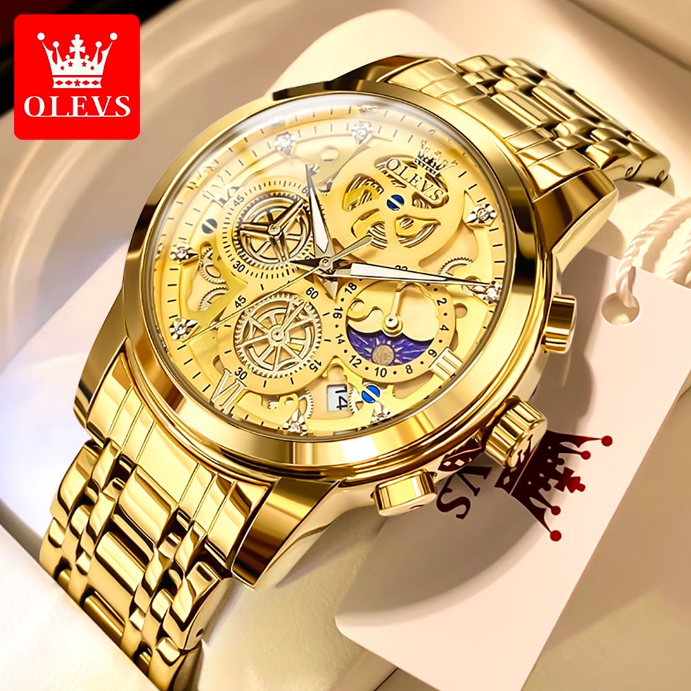 Watches for Men Business Dress Luxury Analog Quartz Chronograph Two Tone Gold Plated Stainless Steel Waterproof Luminous Date Casual Mens Wrist Watches Reloj Para Hombre