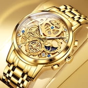 OLEVS Watches for Men Business Dress Luxury Analog Quartz Chronograph Two Tone Gold Plated Stainless Steel Waterproof Luminous Date Casual Mens Wrist Watches Reloj Para Hombre