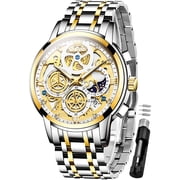 OLEVS Mens Watch Chronograph Luxury Diamond Dress Business Analog Quartz Wrist Watches Stainless Steel Waterproof Luminous Moon Phase