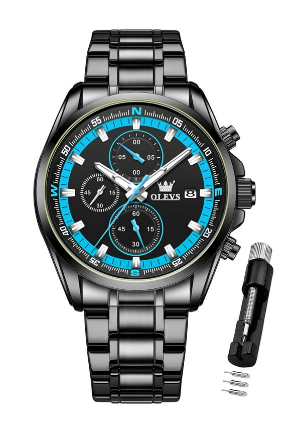 Mens Watches,Big Dial Watches for Men Chronograph Stainless Steel Watch with Day Waterproof Analog Quartz Watches for Man Classic Business Wristwatch Luxury Luminous Reloj para Hombre