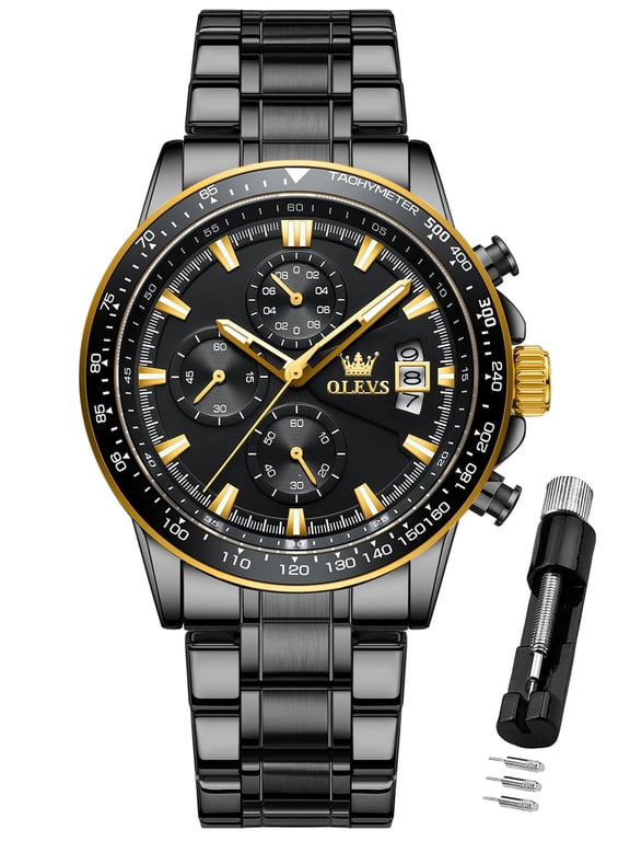 Mens Watches,Big Dial Watches for Men Chronograph Stainless Steel Watch with Day Waterproof Analog Quartz Watches