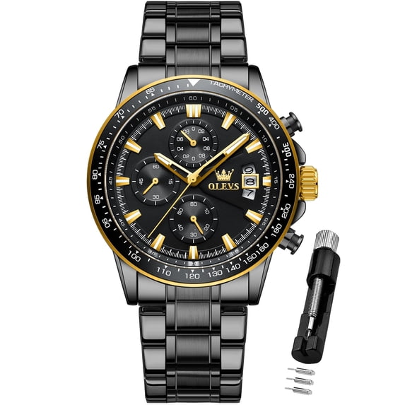 OLEVS Mens Watches,Big Dial Watches for Men Chronograph Stainless Steel Watch with Day Waterproof Analog Quartz Watches