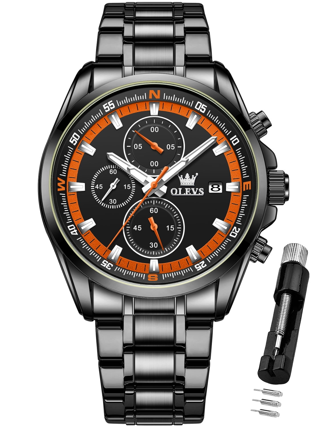 OLEVS Mens Watches,Big Dial Watches for Men Chronograph Stainless Steel Watch with Day Waterproof Analog Quartz Watches for Man Classic Business Wristwatch Luxury Luminous Reloj para Hombre