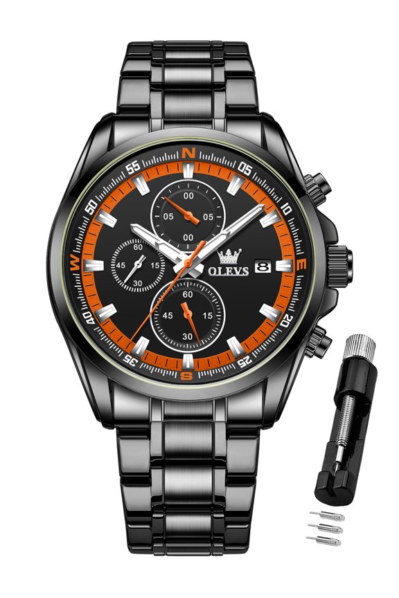 Mens Watches,Big Dial Watches for Men Chronograph Stainless Steel Watch with Day Waterproof Analog Quartz Watches for Man Classic Business Wristwatch Luxury Luminous Reloj para Hombre
